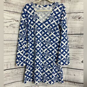 Mahi Gold Dress Womens size Medium Cotton blend Cover up Light Gio print